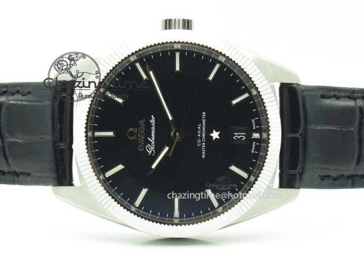 0410 Elegant Globemaster Master Chronometer SS V6F Best Edition Black Dial On Black Leather Strap A 8268